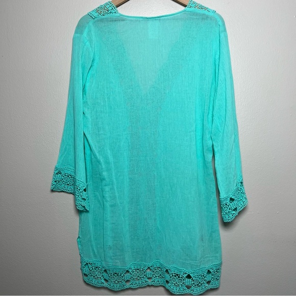 La Blanca Women Dress Medium Green Crochet Lace Cottage Beach Cover Up Summer - Picture 6 of 7